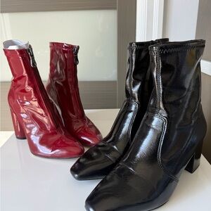 Zara Patent Block Heel Ankle Boots - Black & Red. 2 for 1
